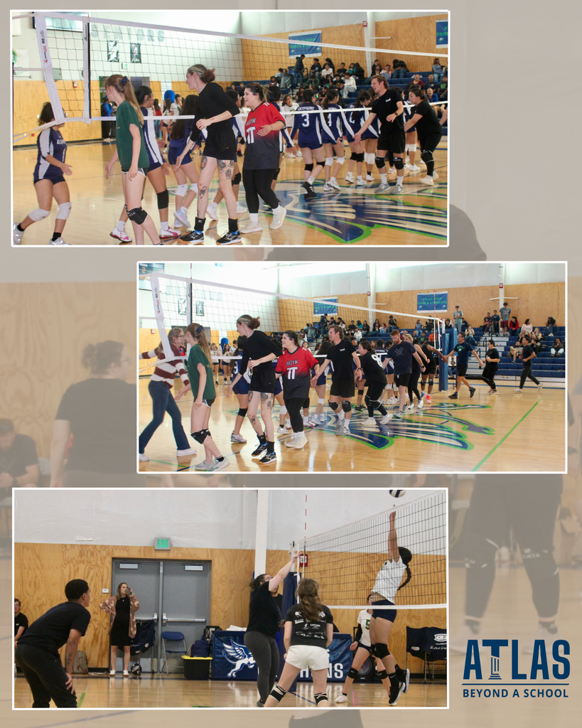 students and staff play volleyball