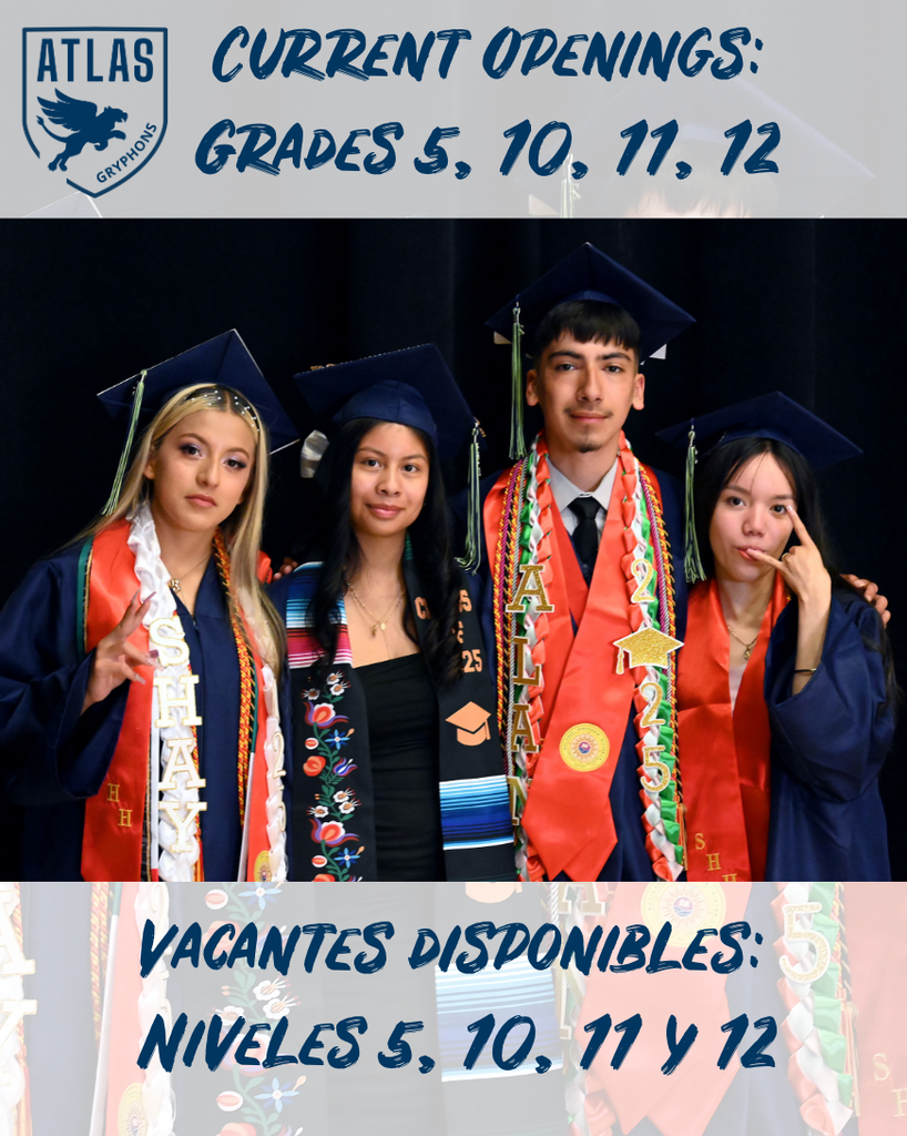 Current Openings: Grades 5, 10, 11, 12. Vacantes disponibles:  Niveles 5, 10, 11 y 12