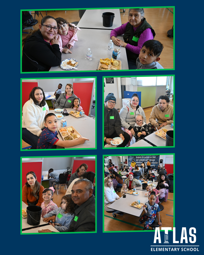 families enjoying pie with their students