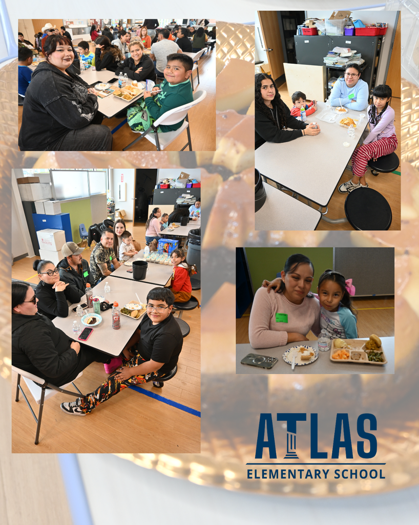 families enjoying pie with their students