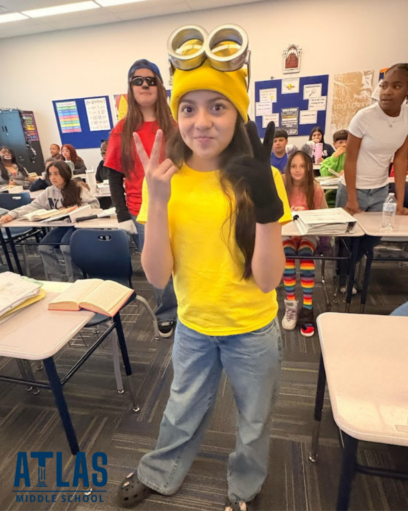 student smiles in costume