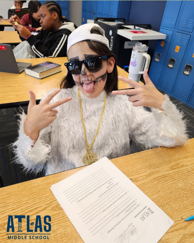 student smiles in costume