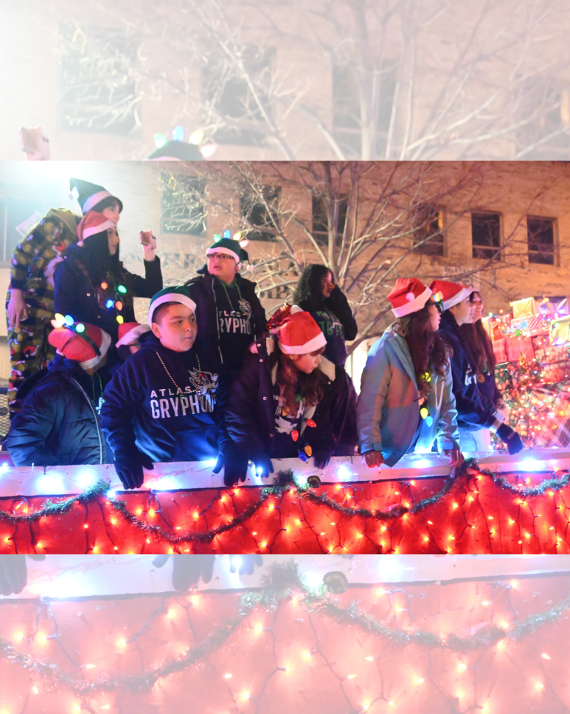 students on parade float