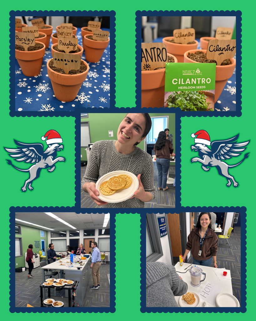 people smile with gifts and waffles