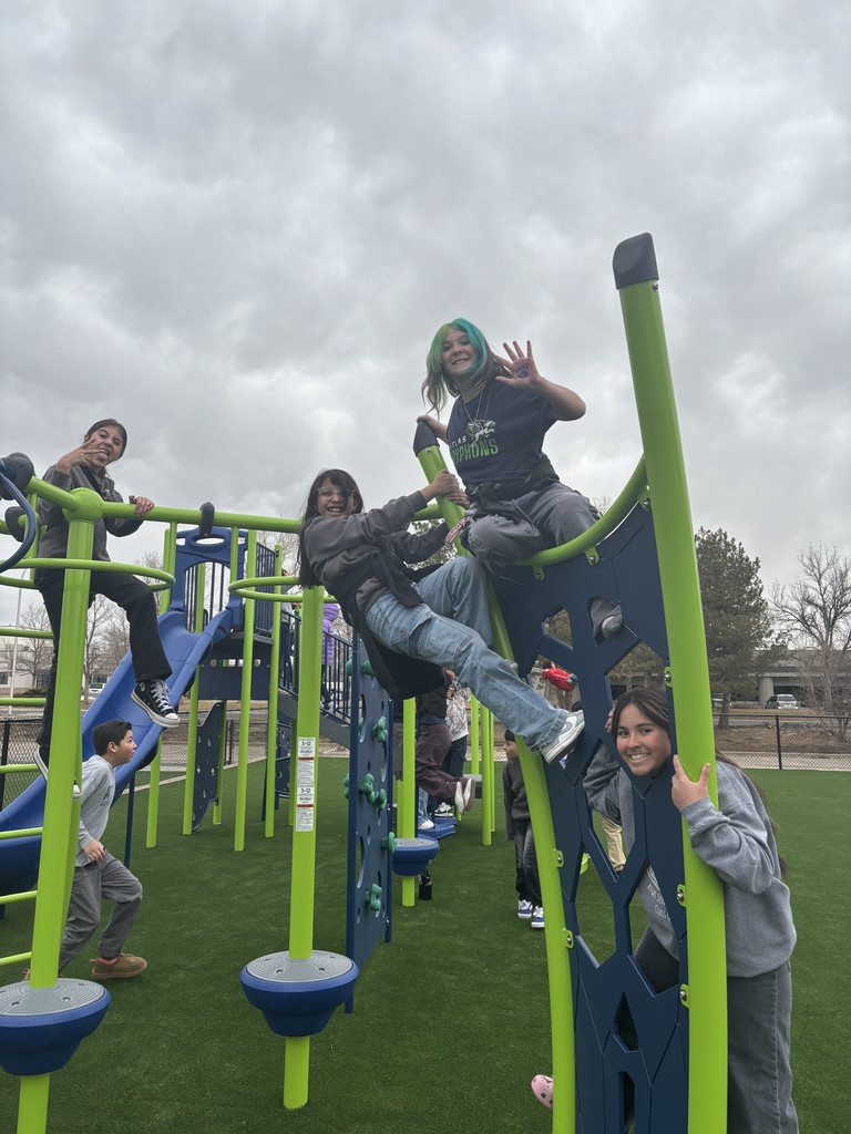 students play on new playground equipment
