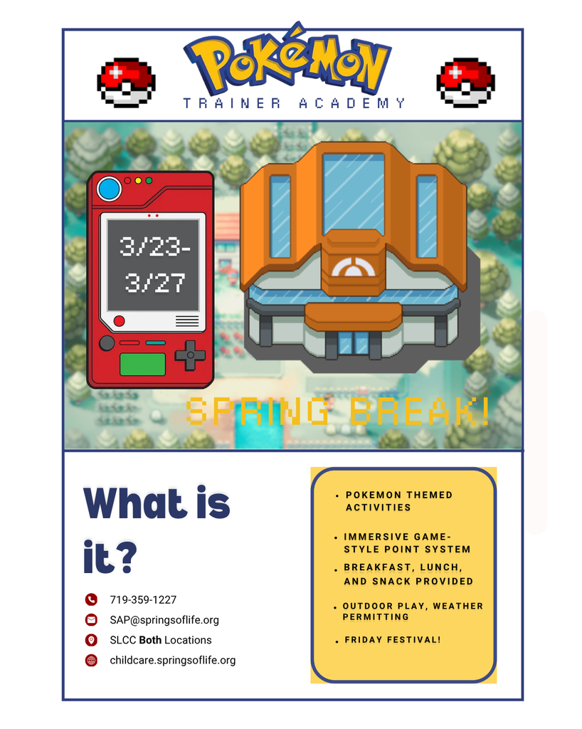 info in caption about spring break pokemon camp