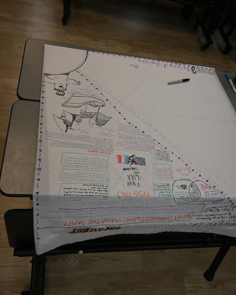 student works on shower curtain project