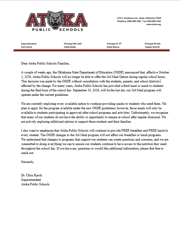 Letter about 3rd Meals
