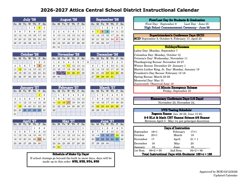 2026/27 instructional calendar.