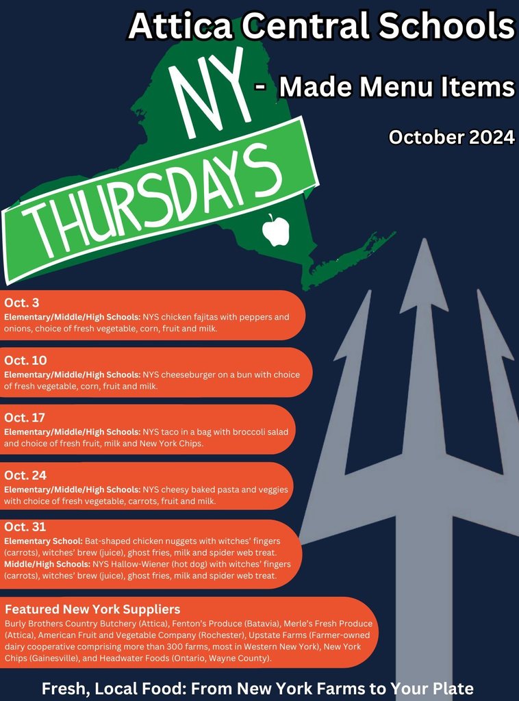 New York Thursdays October menu.