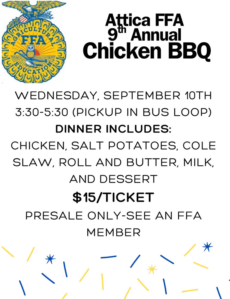 FFA chicken BBQ informational flyer. 