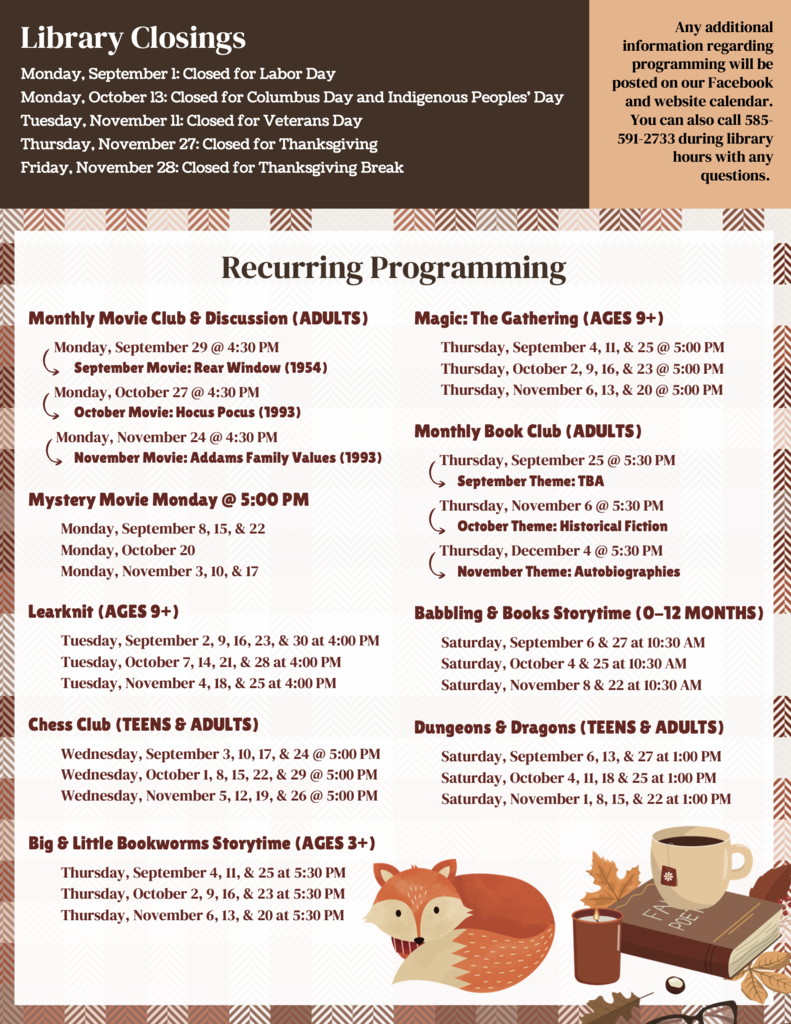Stevens Memorial Community Library fall newsletter.