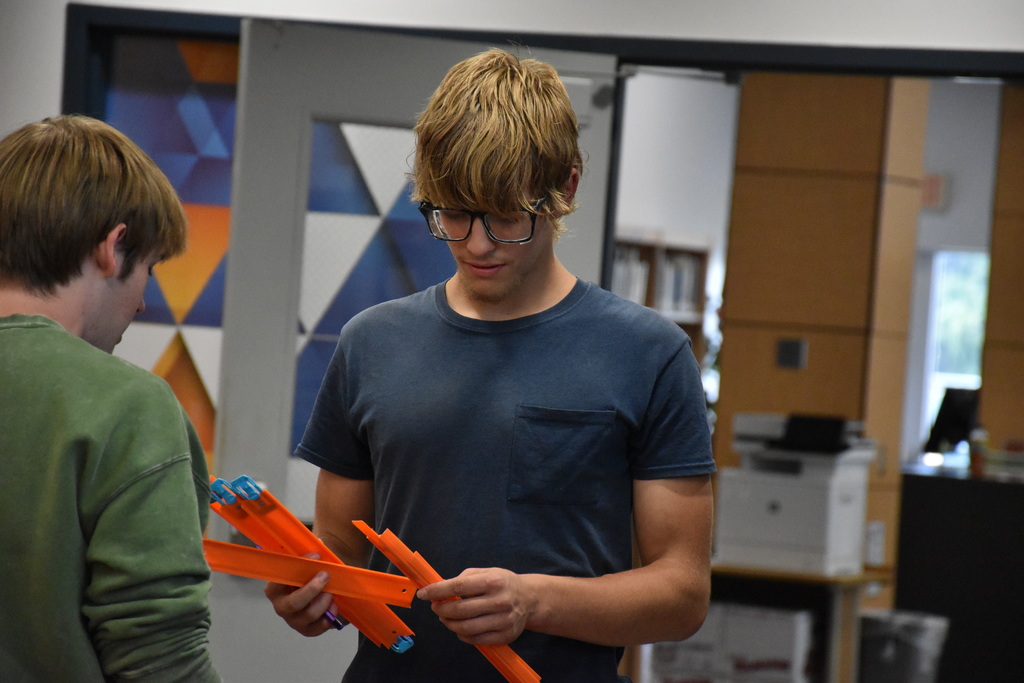 Scenes from Laura O’Donnell’s physics lesson on distance and displacement Friday afternoon. 