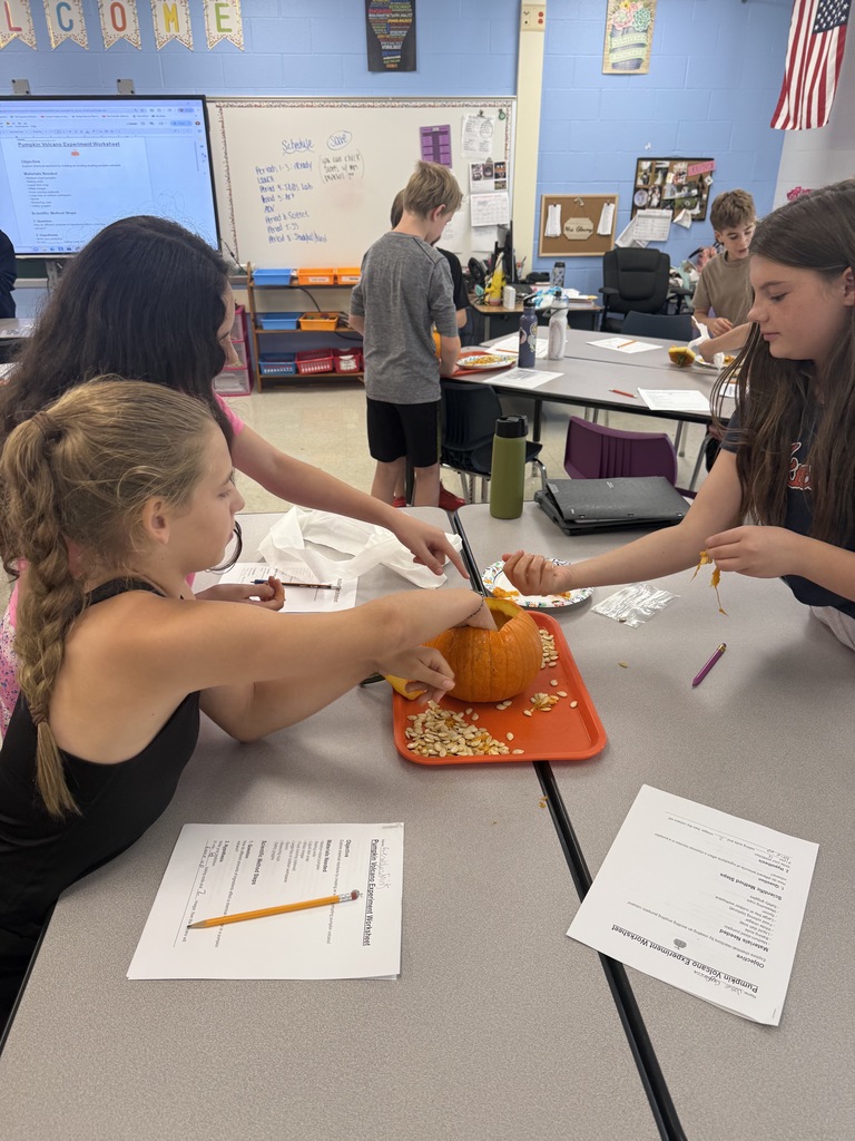 Scenes from 6th graders’ pumpkin volcanoes lesson. 
