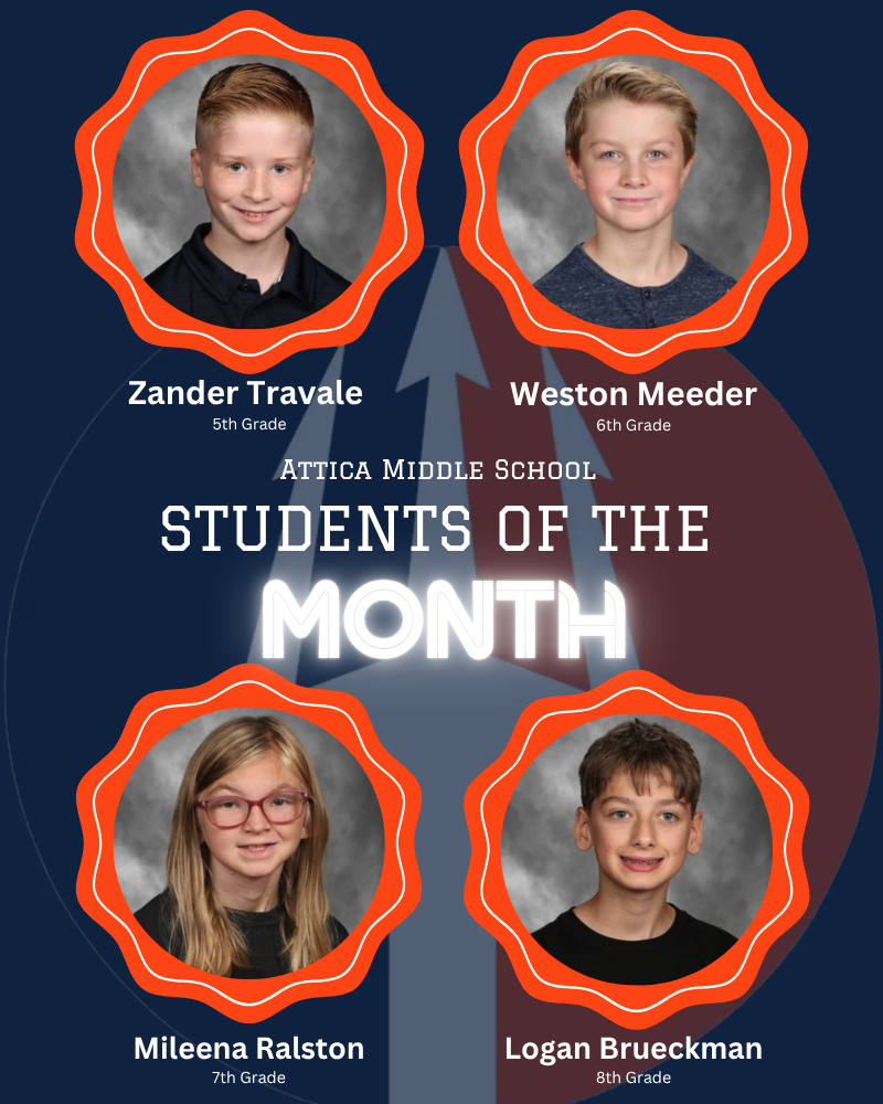 Attica Middle School Students of the Month.