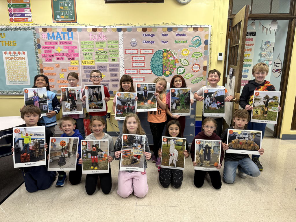 Scenes from third graders’ scarecrow voting earlier this week. 