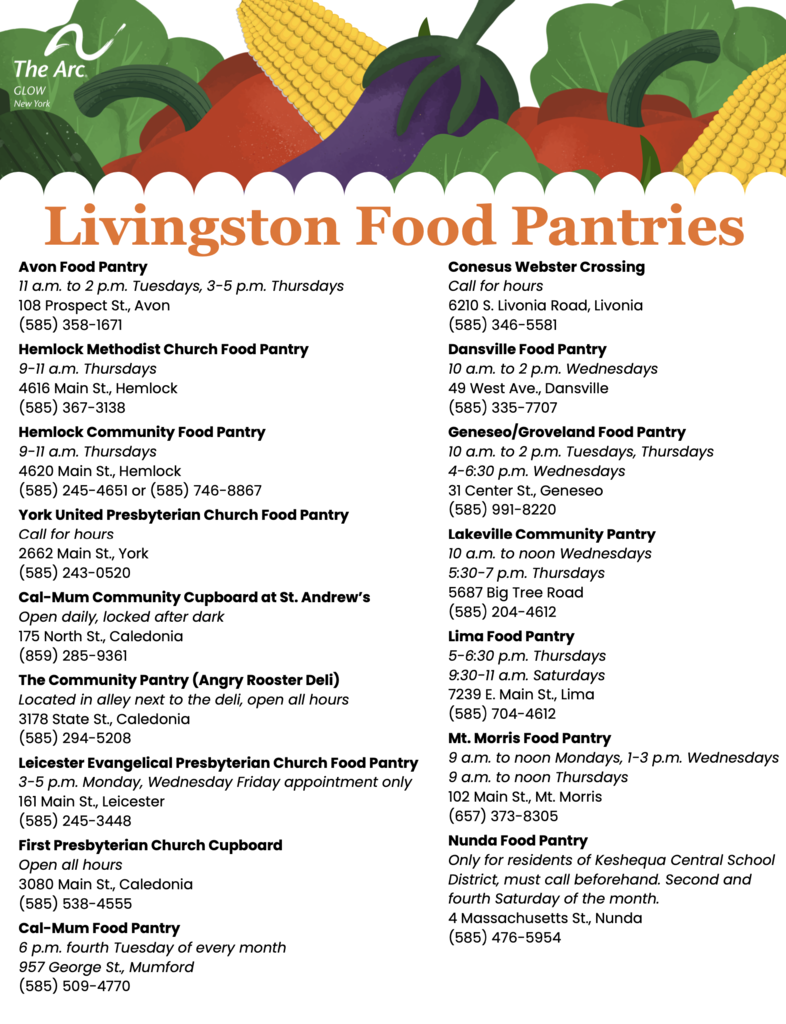 A list of GLOW-region food pantries and resources. 