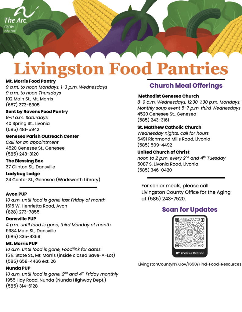 A list of GLOW-region food pantries and resources. 