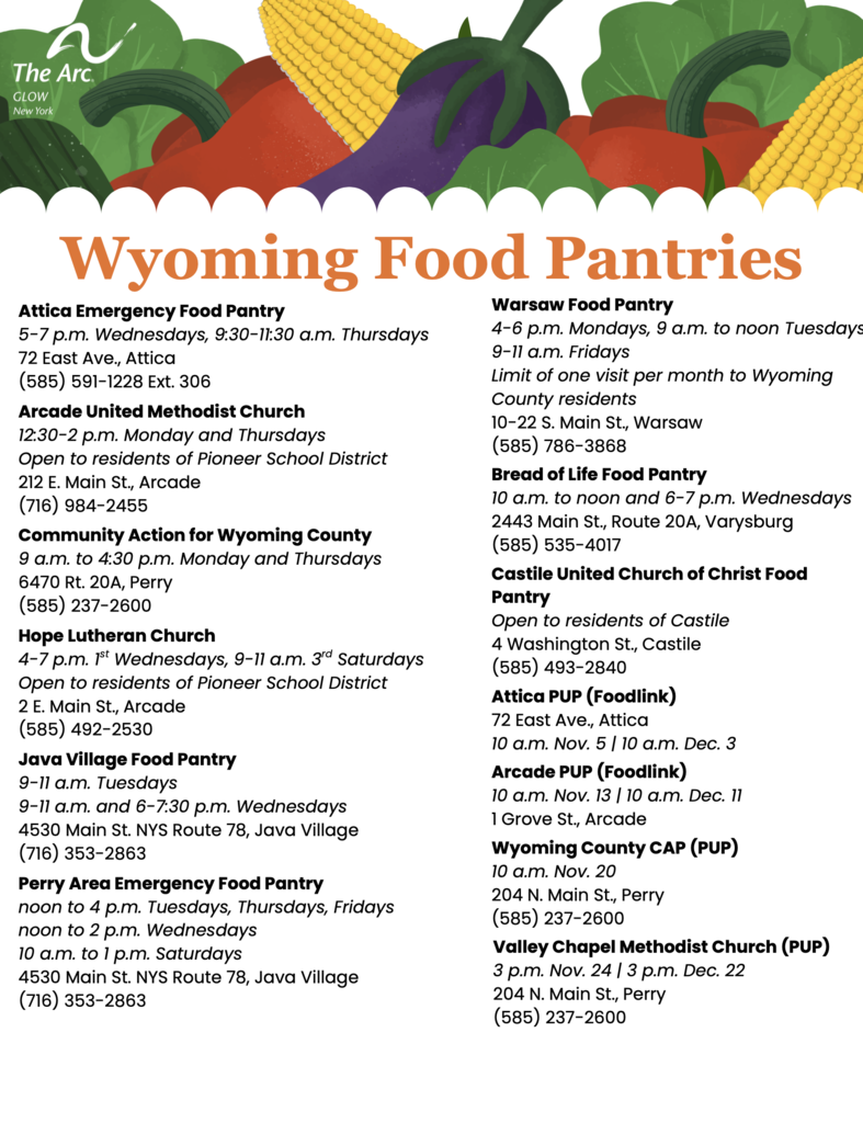 A list of GLOW-region food pantries and resources. 
