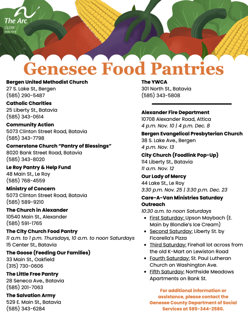 A list of GLOW-region food pantries and resources. 