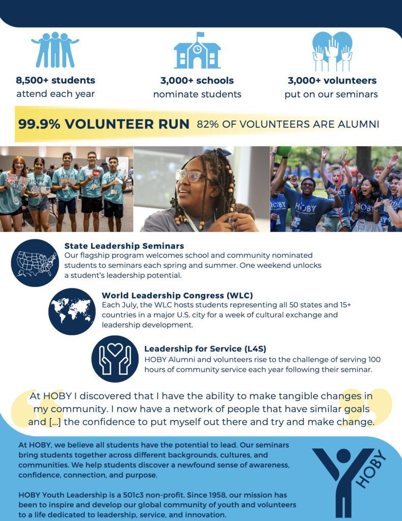 HOBY Youth Leadership seminars informational poster. 
