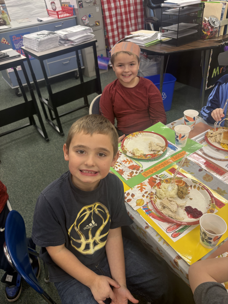 Scenes from Mrs. Cheryl Allein, Mrs. Deb Weber and Ms. Kamie Clark’s 3rd graders and Ms. Alyssa Allein’s first graders’ Thanksgiving feast on Tuesday.