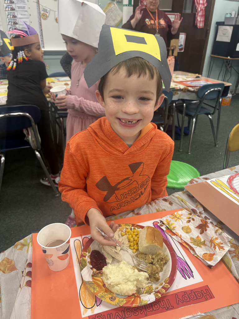 Scenes from Mrs. Cheryl Allein, Mrs. Deb Weber and Ms. Kamie Clark’s 3rd graders and Ms. Alyssa Allein’s first graders’ Thanksgiving feast on Tuesday.