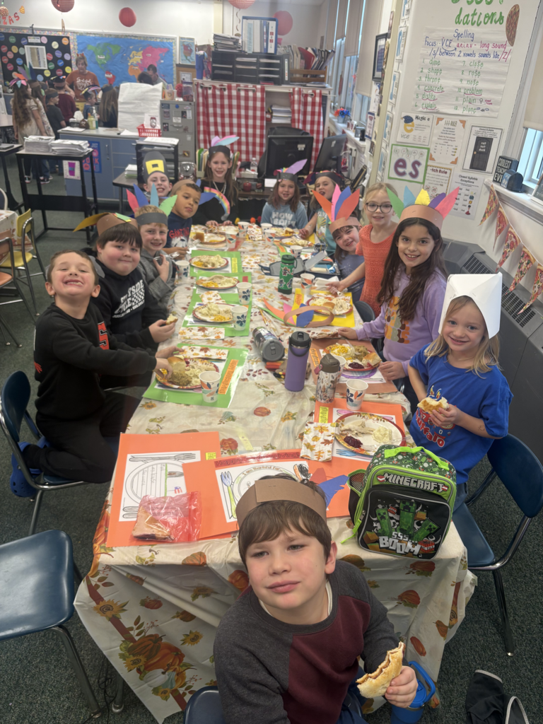 Scenes from Mrs. Cheryl Allein, Mrs. Deb Weber and Ms. Kamie Clark’s 3rd graders and Ms. Alyssa Allein’s first graders’ Thanksgiving feast on Tuesday.