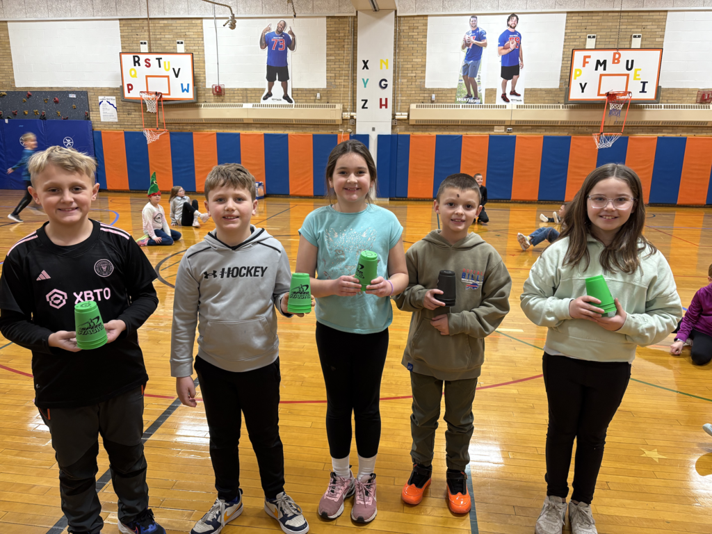 Scenes from our elementary schoolers’ cup-stacking world record attempt in November.