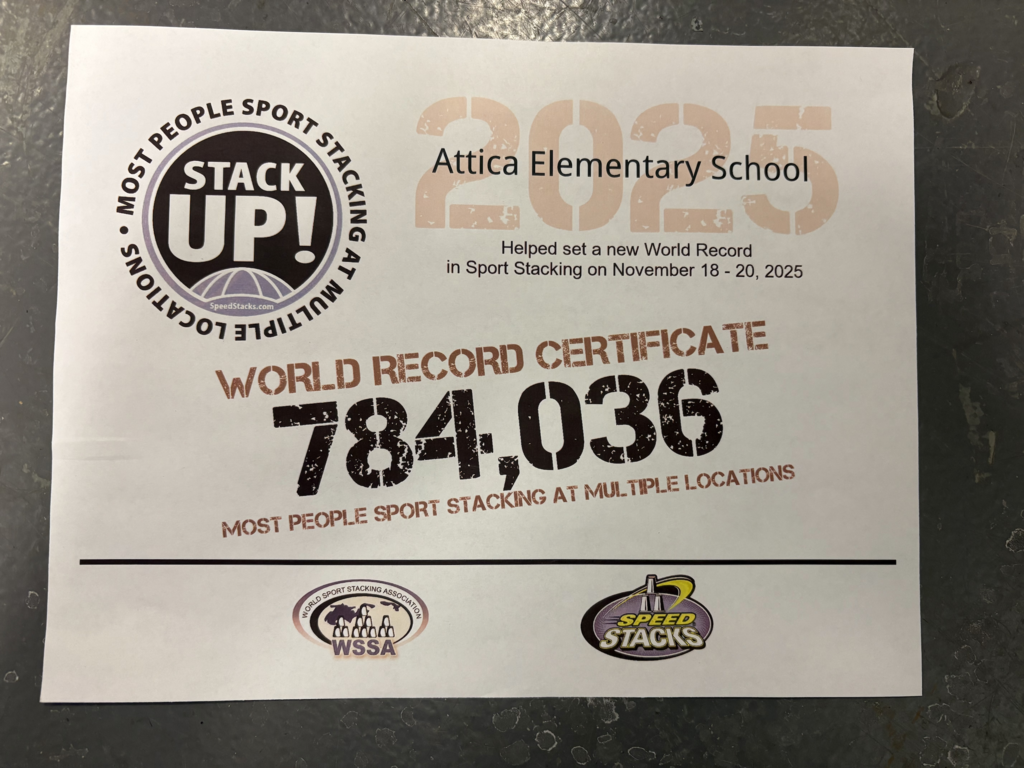 Scenes from our elementary schoolers’ cup-stacking world record attempt in November.