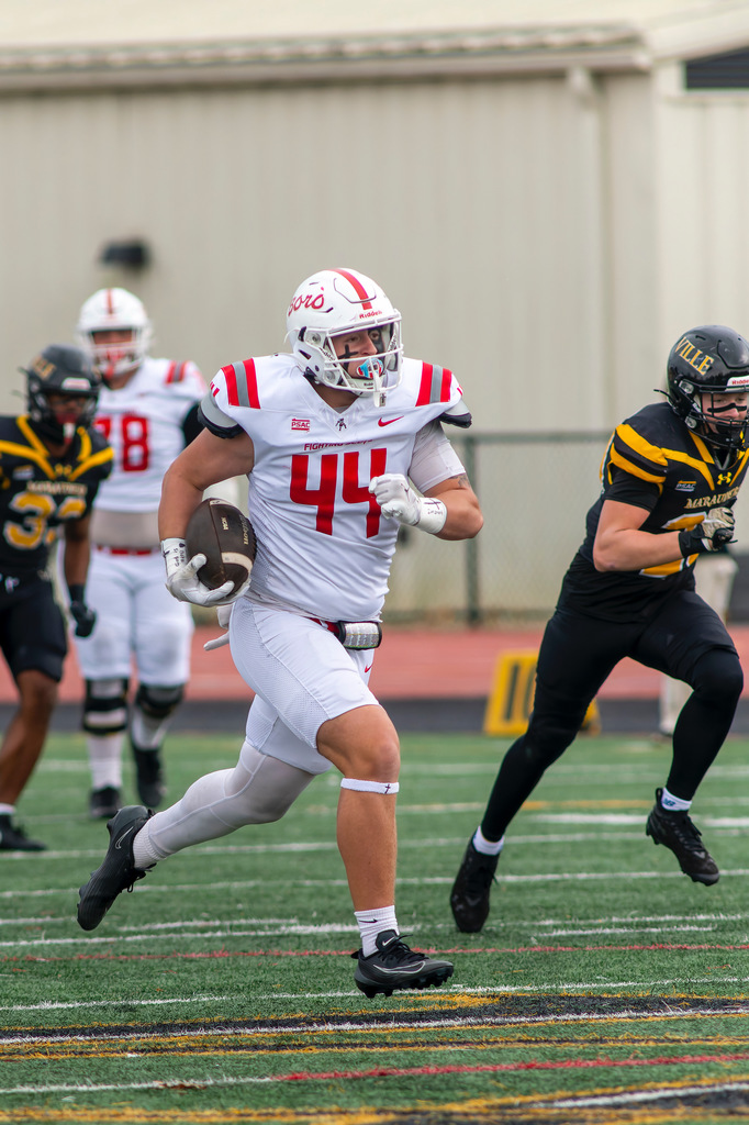 Clayton Bezon, #44, is pictured competing for the Division II Edinboro University football team. 