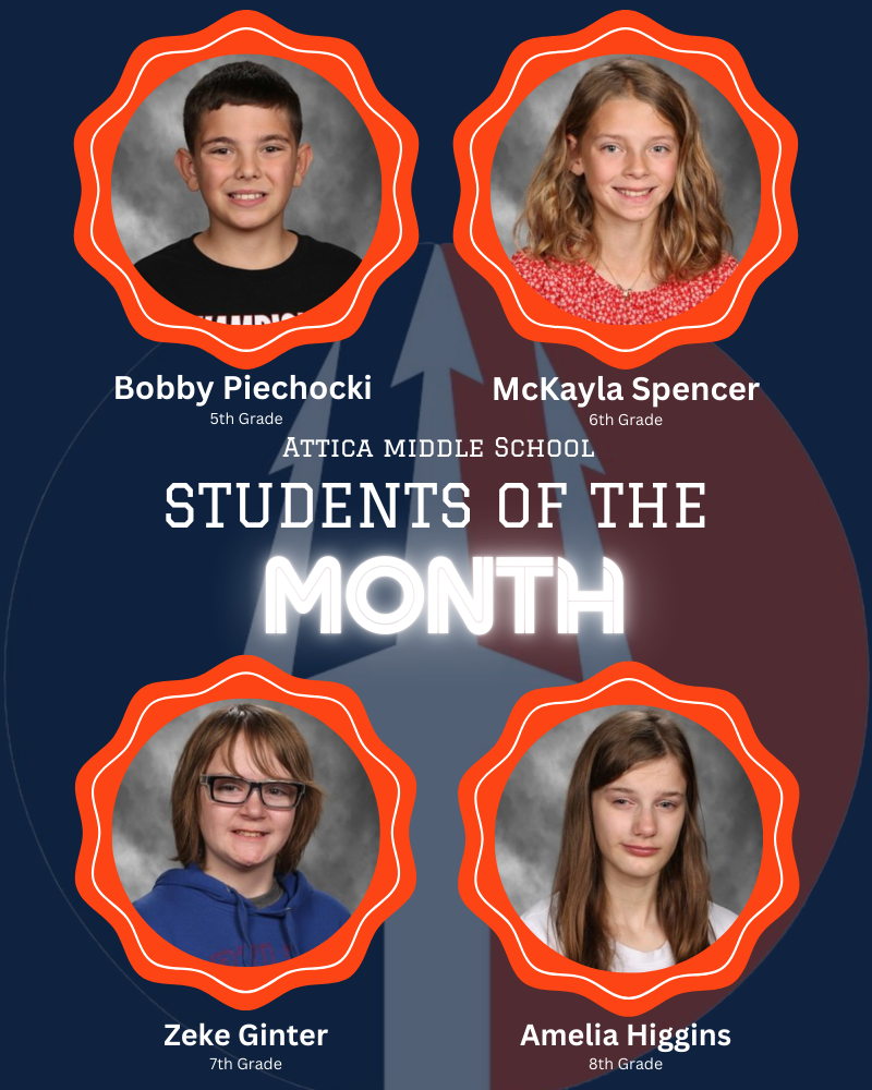 Middle School Students of the Month graphic.