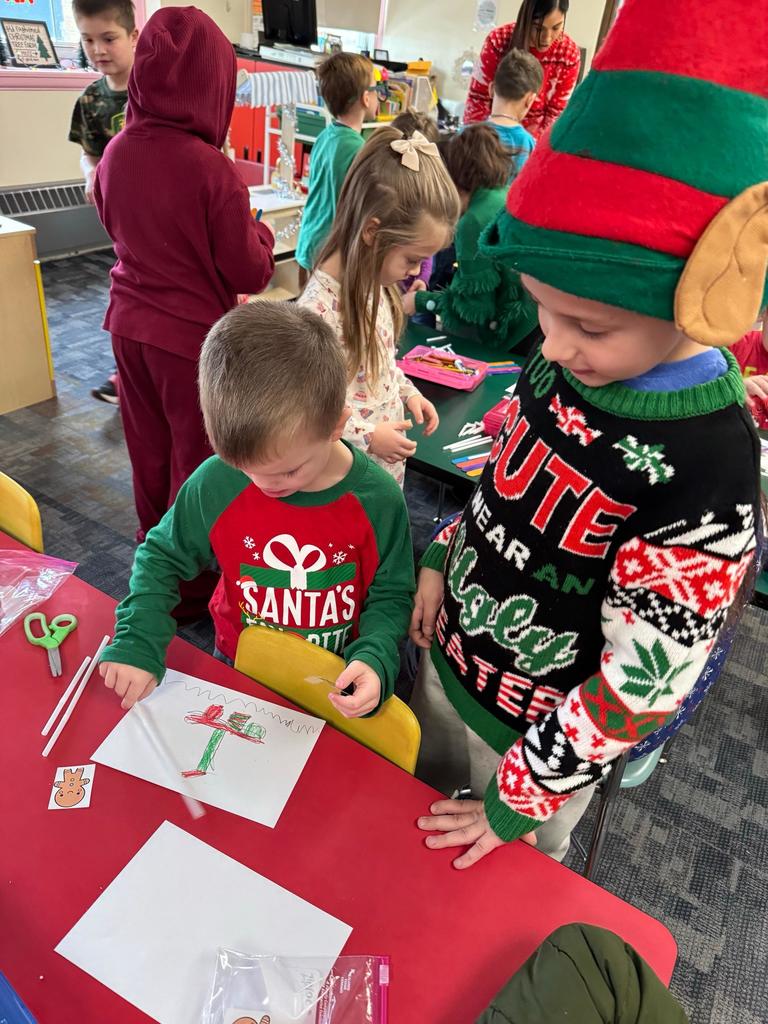Scenes from our kindergarten-3rd grade buddies’ gingerbread man boat activity earlier this week. 