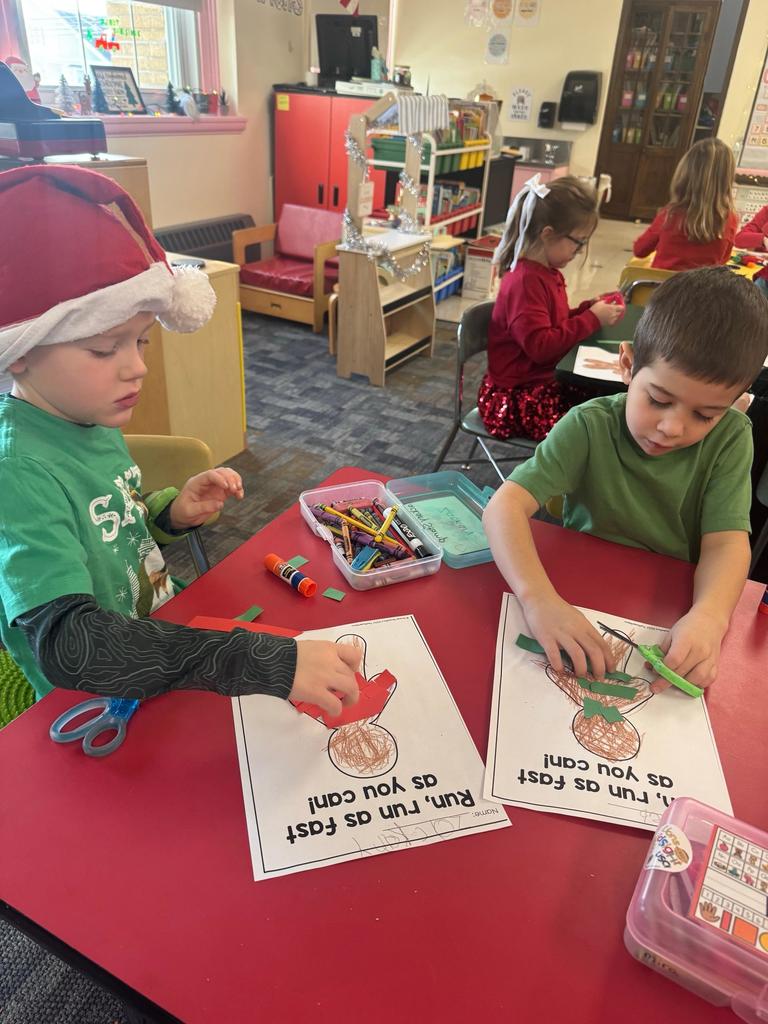 Scenes from our kindergarten-3rd grade buddies’ gingerbread man boat activity earlier this week. 
