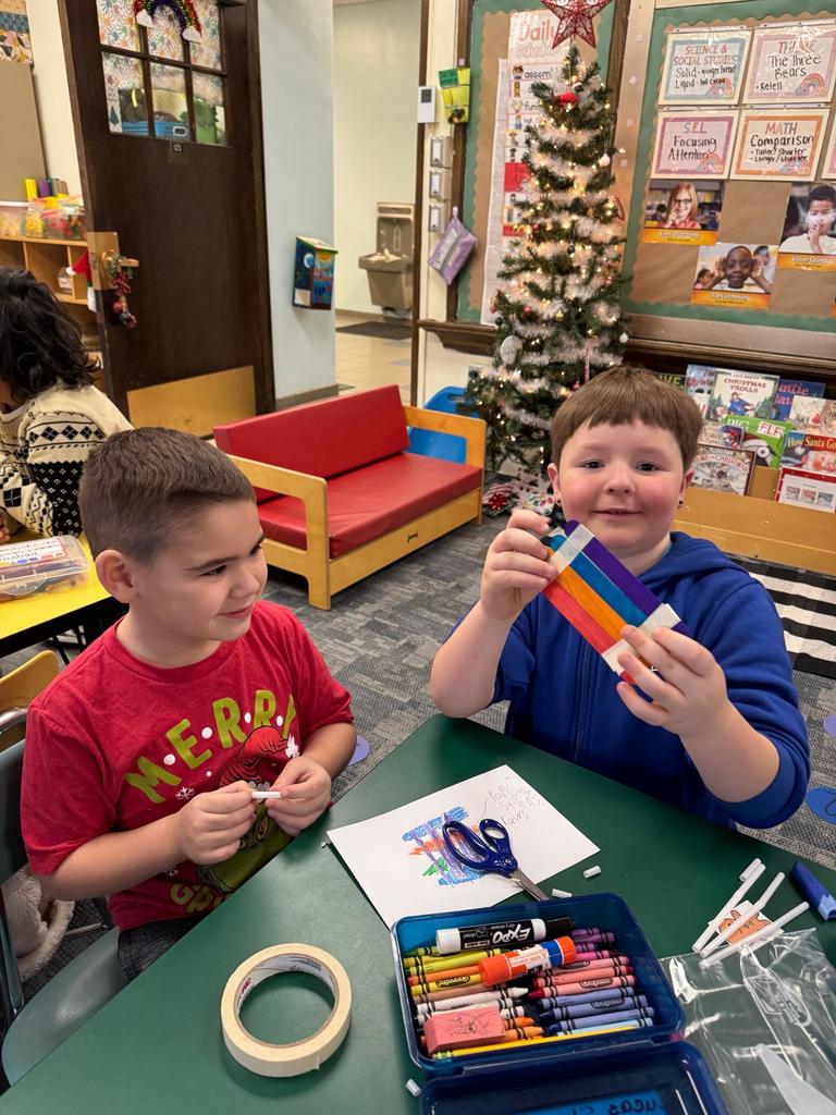 Scenes from our kindergarten-3rd grade buddies’ gingerbread man boat activity earlier this week. 