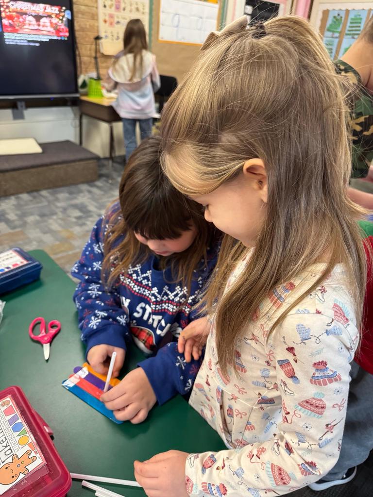 Scenes from our kindergarten-3rd grade buddies’ gingerbread man boat activity earlier this week. 