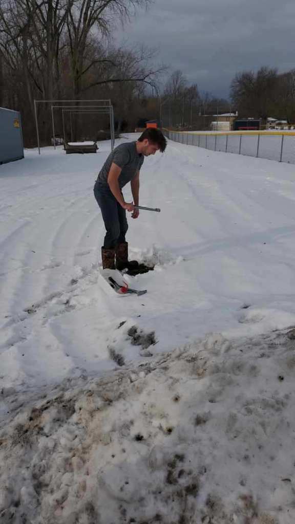 Jenna Linsey’s high school local outdoor sciences students are pictured collecting water and soil samples before winter recess. 