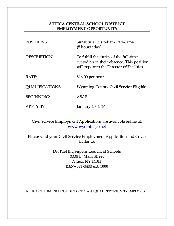 A description of an open position at Attica Central Schools.