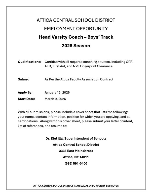 A description of an open position at Attica Central Schools.