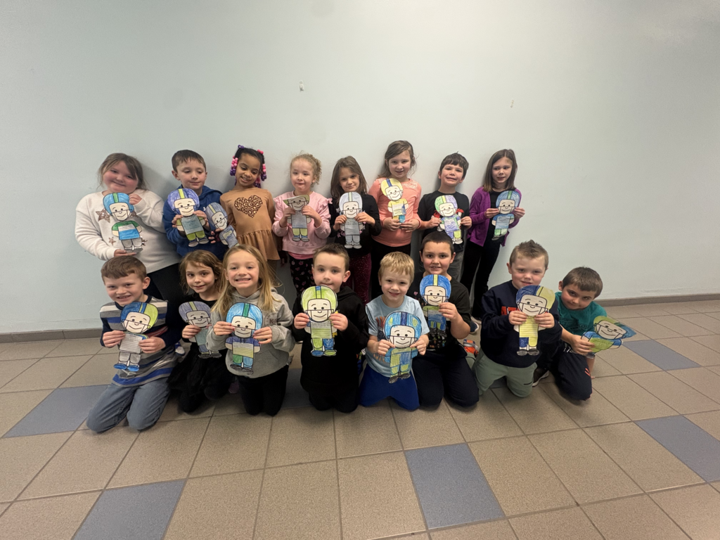 Scenes from the Super Bowl LX winner activity Ms. Alyssa Allein recently did with her first graders. 