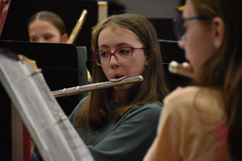 Student musicians rehearse for their Band in the Round concert Tuesday afternoon. 