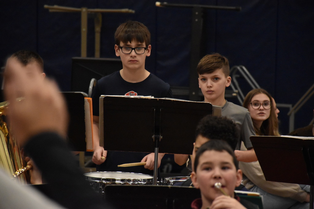 Student musicians rehearse for their Band in the Round concert Tuesday afternoon. 
