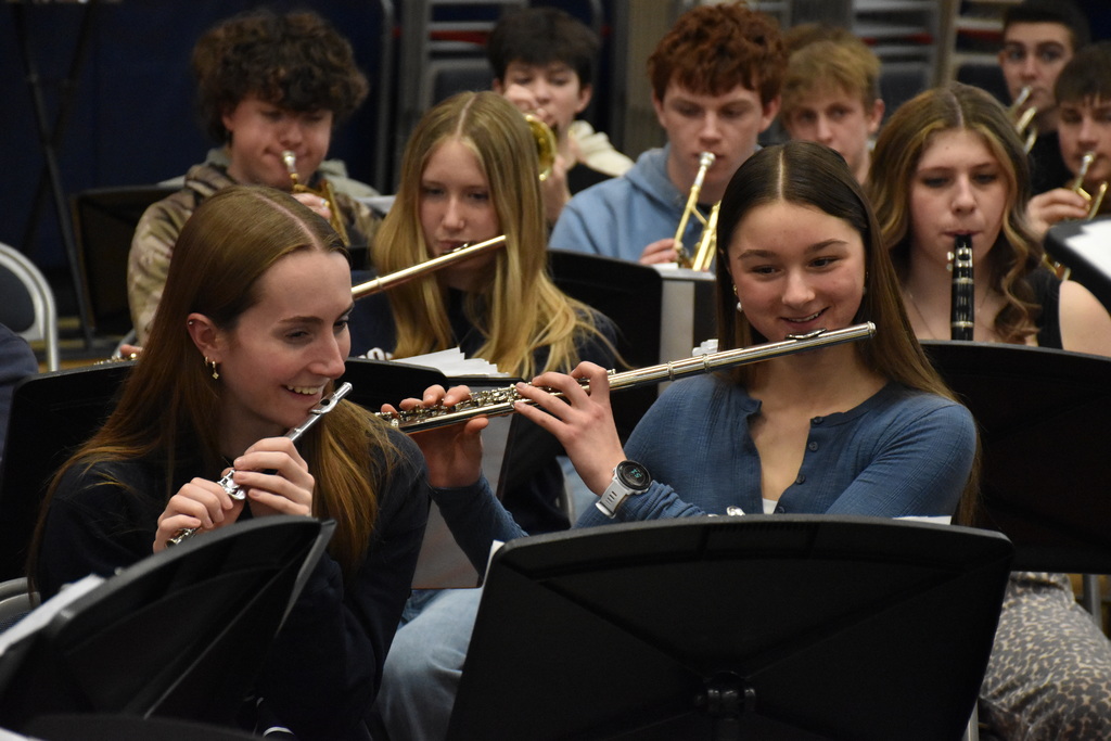 Student musicians rehearse for their Band in the Round concert Tuesday afternoon. 