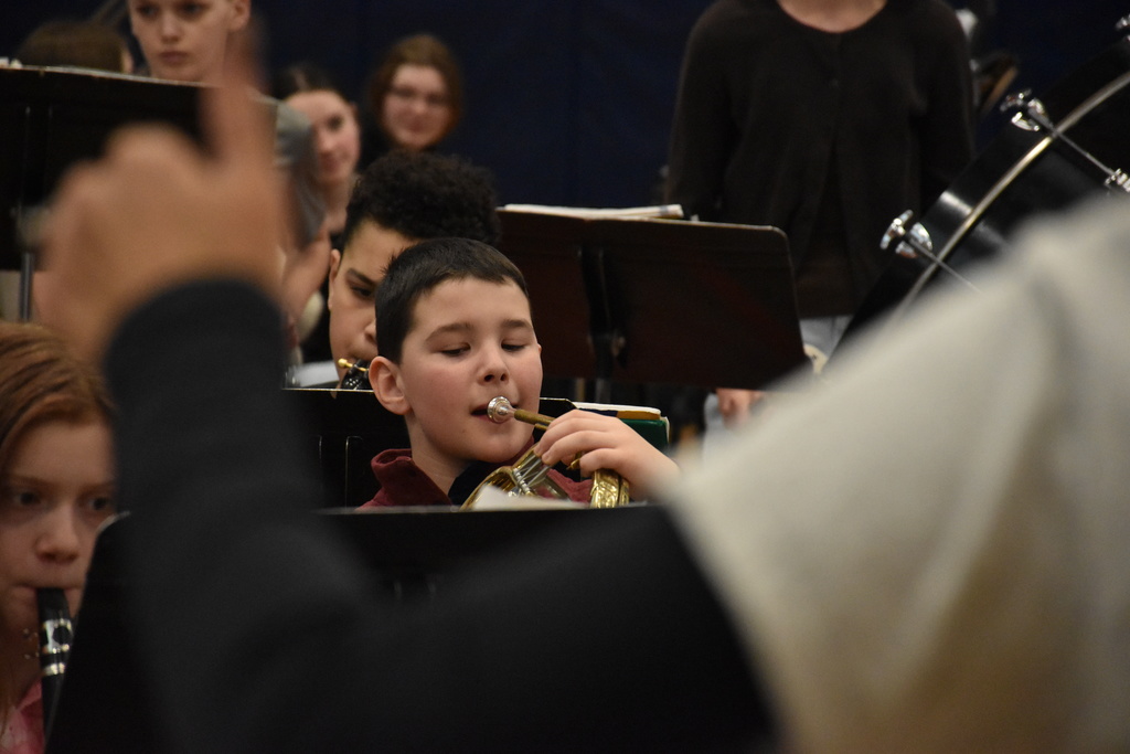 Student musicians rehearse for their Band in the Round concert Tuesday afternoon. 
