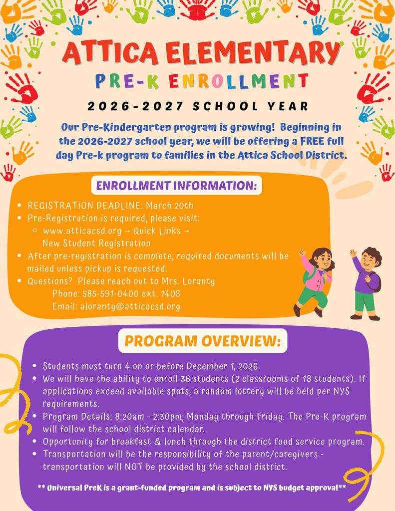 PreK registration informational flyer. 