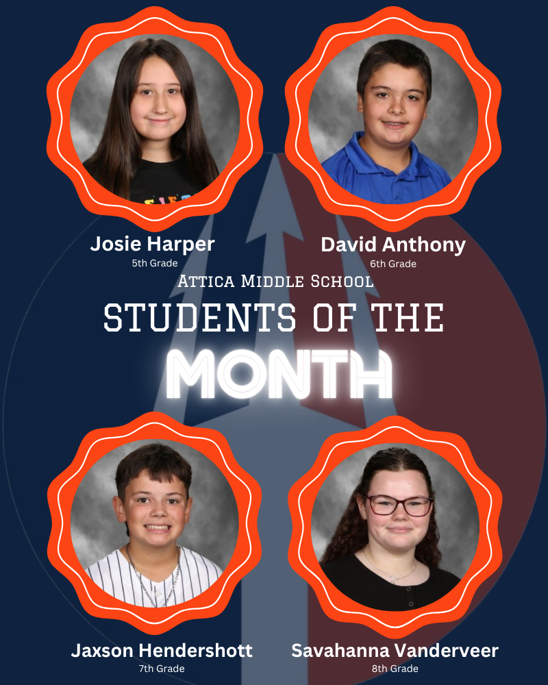 Attica Middle School Students of the Month. 