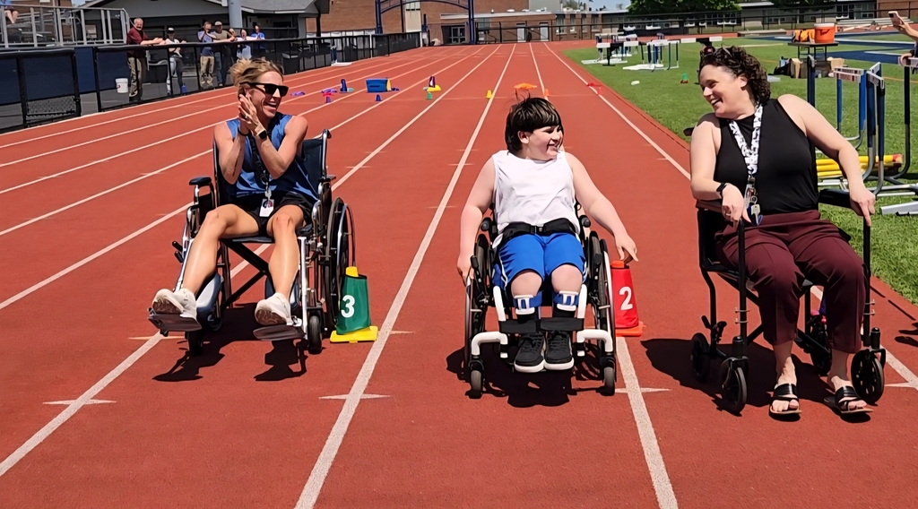 Scenes from Axel Shaffer’s 55-meter wheelchair race win Tuesday during our annual 4th grade track meet.