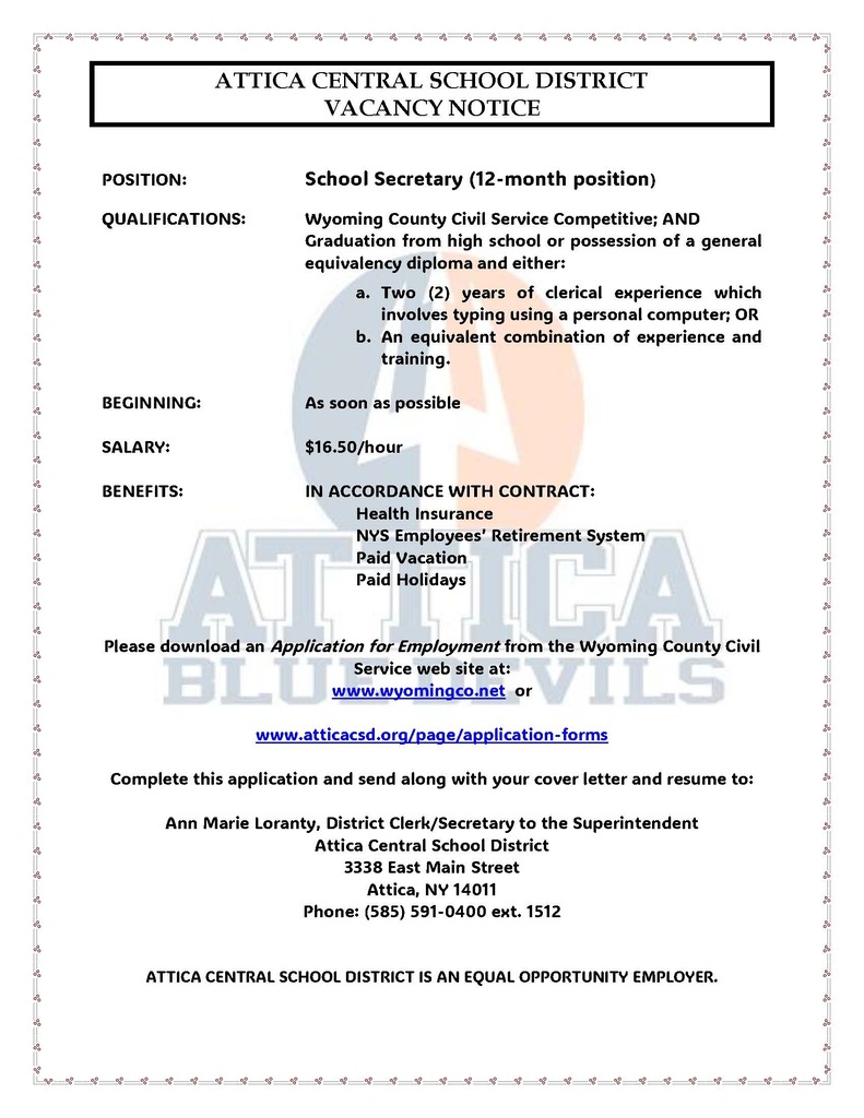 MIddle School Secretary Job Posting