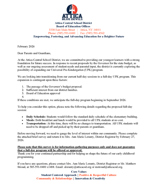 UPK Parent Ltr / Survey