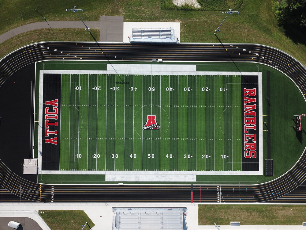 Drone photo of new football field at AHS